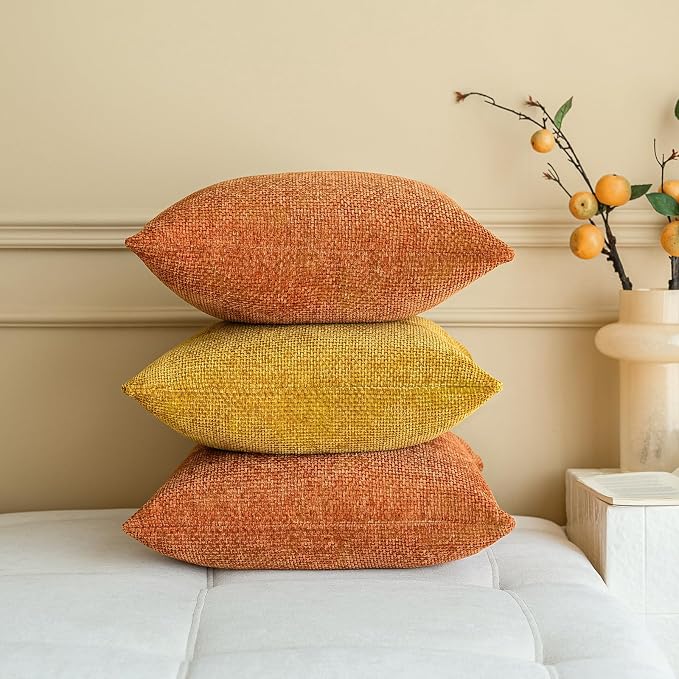 a moment Fall Orange Chenille Throw Pillow Covers 20x20 Inch Pack of 2 Modern Decorative Throw Pillow Covers Farmhouse Cross Covers Home Decor for Sofa Bedroom Living Room