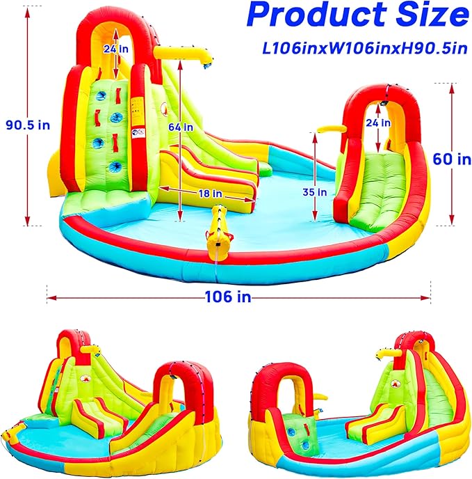 Heavy Inflatable Water Slide Park, Double Slide Climbing Wall Fountain for Outdoors, Equipped with Air Blower