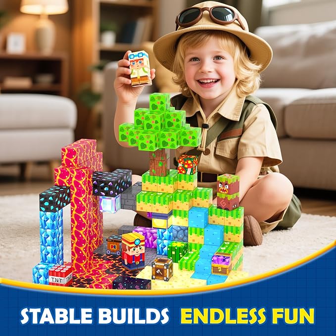 150PCS Magnetic Blocks, Build Mine Magnet World Set, Toddler Outdoor Toys STEM Construction Building Blocks Toy, Magnetic Tiles Sensory Kids Toys for 3+ Year Old Kids Boys Girls Ages 3 4 5 6