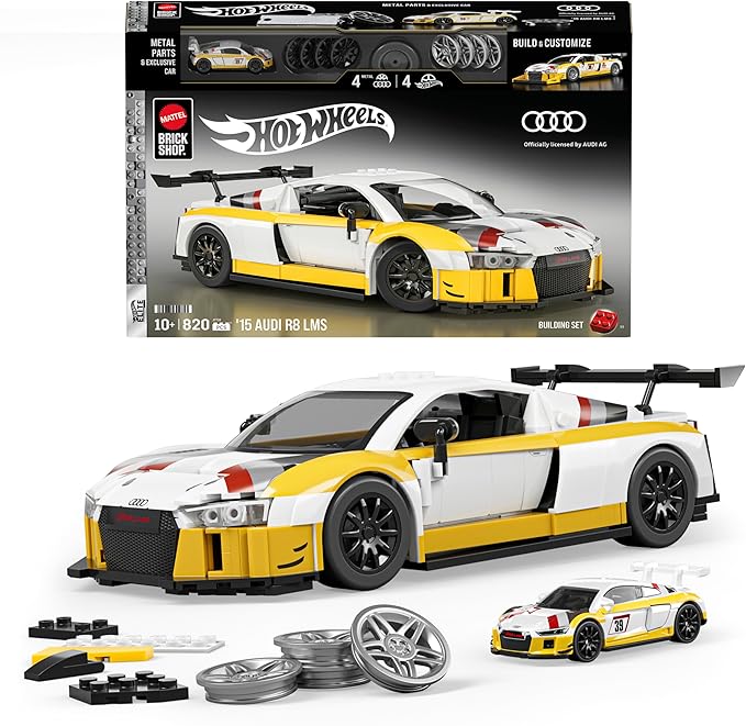 Hot Wheels Elite Series Building Set, ’15 Audi R8 LMS with 820 Pieces, Realistic Details and Custom Decals, Adult Collectors and Kids Ages 10+