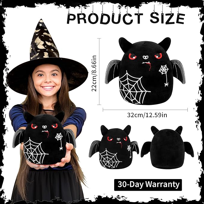 Halloween Stuffed Animal Plush Toy - 8 Inch Spider Web Black Bat Plush Pillow Soft, Cute Stuff Animals Plushies Toys Gifts for Kids Girls Boys, Halloween Birthday Party Decorations