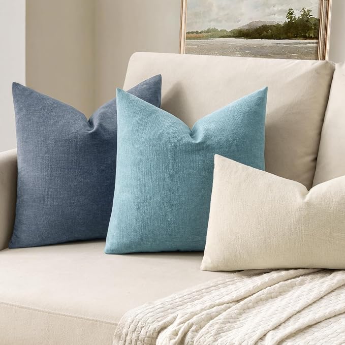 MIULEE Smoke Blue Chenille Couch Euro Throw Pillow Covers, 22x22 | Set of 2, Soft Coastal Home Decor, Modern Farmhouse Decorative Pillowcases for Sofa Living Room Bed