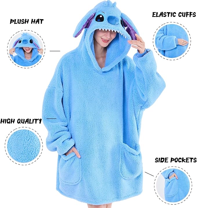 NEWCOSPLAY Wearable Blanket Hoodie Sherpa Hoodie Blanket for Women Men Warm Oversized Sweatshirt with Pockets