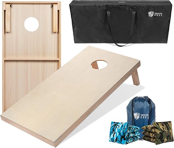 Tailgating Pros Cornhole Boards - 4'x2' & 3'x2' Cornhole Game w/Carrying Case & Set of 8 Corn Hole Bags - 150+ Color Combos! Optional LED Lights
