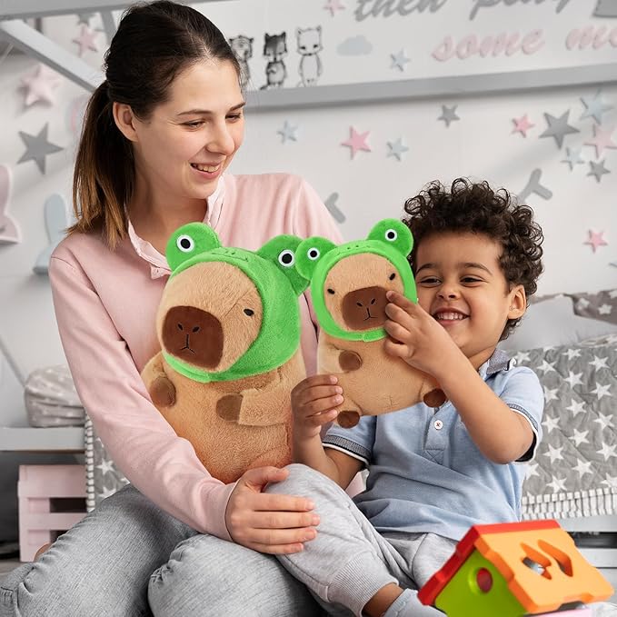 Achwishap Capybara Plush,Cute Plushies Capybara Stuffed Animals,Capybara Plush Toys,Kawaii Plushie Stuffed Toy with Frog Hat Plushies Gift for Kids Adults Birthday(Capybara with Frog Hat,12”)