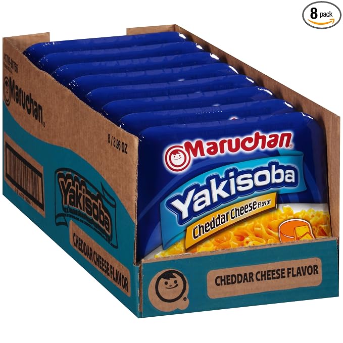 Maruchan Yakisoba, Cheddar Cheese Flavor – Stir-Fried Japanese Instant Ramen Noodles, High Protein Microwavable Meal – 3.96 Oz. (8 Pack)