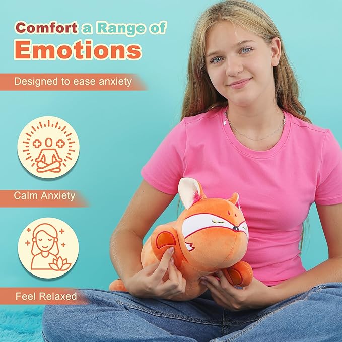 Onsoyours Original Red Wheat Fox Weighted Stuffed Animal, Cute 13.8"|1.8 Pound Weighted Positive Fox Plush Pillow Toy Soft Plushies Gift for Kids & Adults