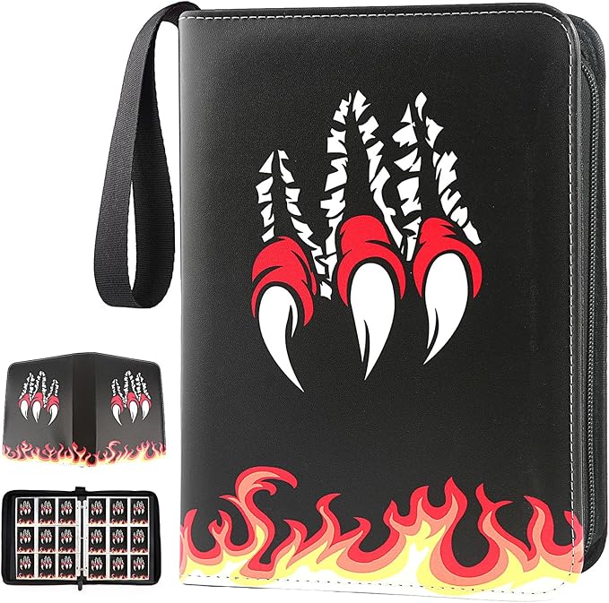 Card Binder 9-Pockets, 900 Pockets Card Holder with 50 Removable Sleeves, Trading Card Collector Zipper Album Holder, Black Red