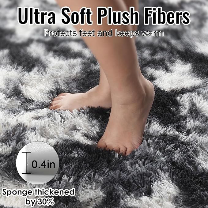 PAGISOFE Black White Rugs for Living Room 6x9, Shag Fuzzy Fluffy Rugs for Bedroom Kids Room Playroom Dorm Shaggy Soft Carpet for Home Decor Aesthetic Plush Bedside Rug Modern Grey Rug