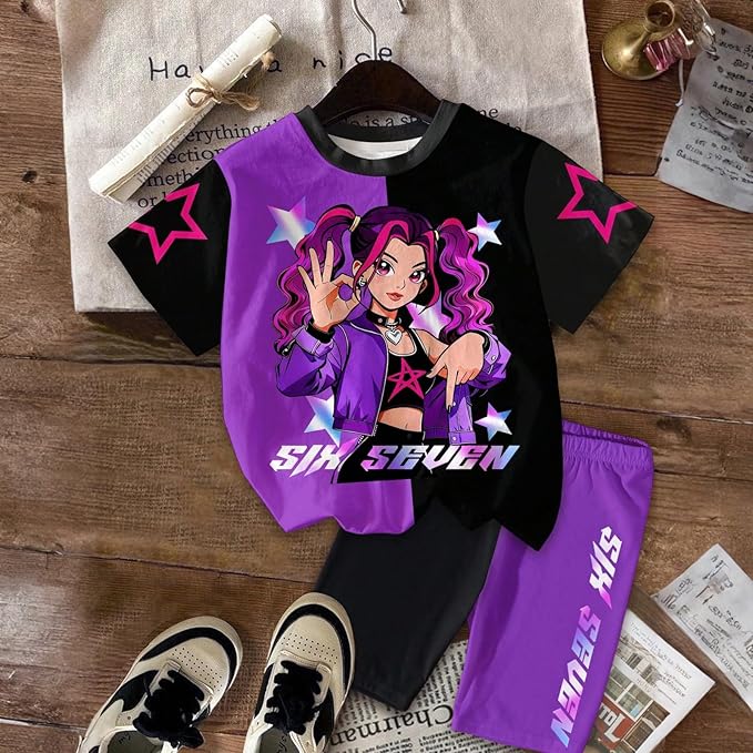 K-POP DEM0N Hunters Outfits for Girls, 2 Piece T-Shirts and Apparel Sets Birthday Gift