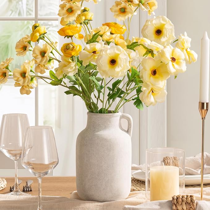 Vanselia Ceramic Flower Vase Home Table Decor Living Room Farmhouse 9.7 in | Large Tall White Rustic Decorative Flowers Vases Plant Modern Decoration for Kitchen Shelf Coffee Dining Centerpieces Desk