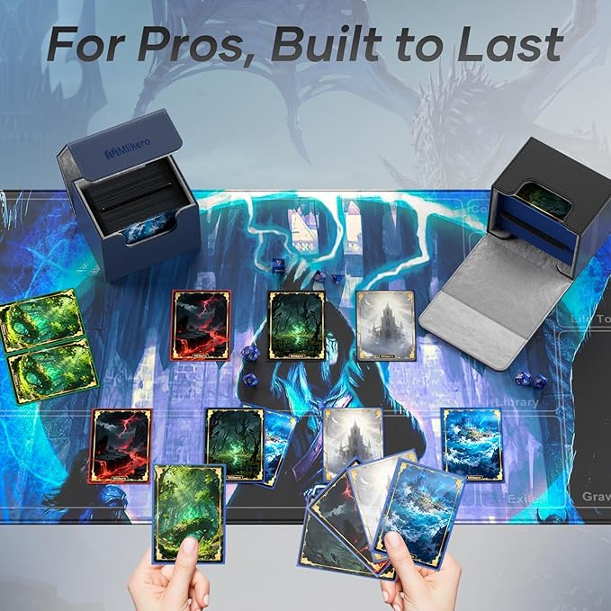 Mlikero 4 Pack Card Deck Box, Commander Deck Box Holds 400+ Double-Sleeved Cards with 4 Dividers, Leather Magnetic Closure Card Box Fit for MTG, TCG (4 Colors)