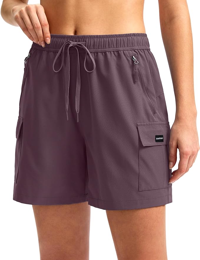 SANTINY Women's 5''/ 7''/9'' Hiking Cargo Shorts Quick Dry Lightweight Summer Shorts for Women Athletic Golf Zipper Pockets