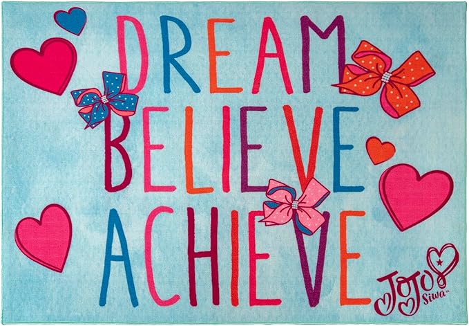 Gertmenian JoJo Siwa Indoor Area Rug - 4x6 Large, Non-Slip, Ideal for Children in Bedroom, Game Room, Classroom, Nursery or Play Area - Dream Believe Achieve, 31199