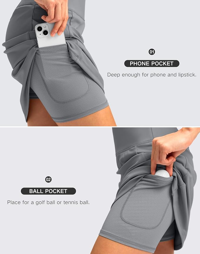 Women's 18" Skorts with 4 Side Pockets High Waisted Long Golf Skirt | Soft, Lightweight, Stretch, Breathable, Mesh Built-in Shorts, Athletic, Tennis, Dressy, Casual