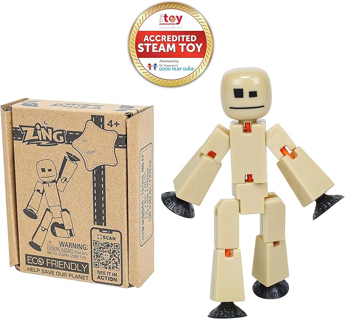 Zing StikBot Single Pack - Includes 1 StikBot - Collectible Action Figures and Accessories, Stop Motion Animation, Ages 4 and Up (Sand)