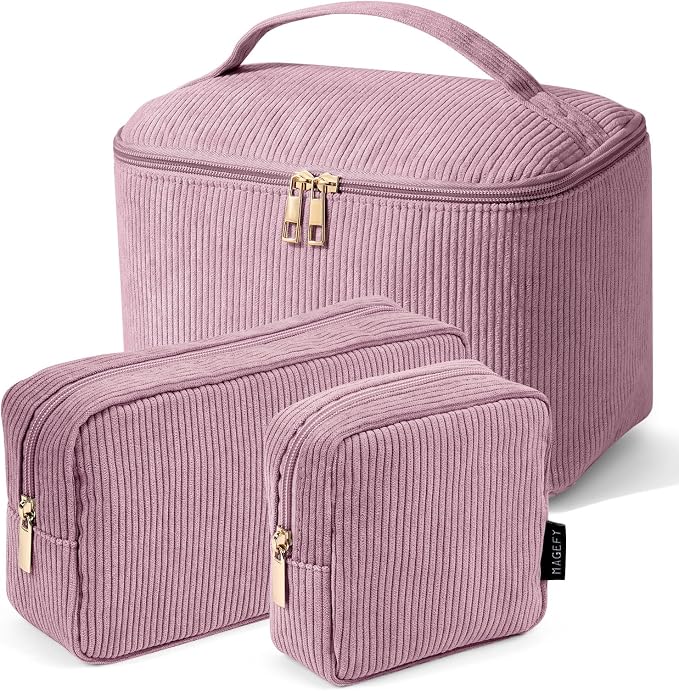 MAGEFY Small Makeup Bag for Purse Mini Cosmetics Bag Corduroy Cute Cosmetic Pouch for Women with Slip-in Pockets