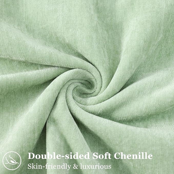 decorUhome Chenille Sage Green Velvet Throw Pillow Covers 22x22 Set of 2 | Fall Soft Euro Sham Couch Decorative Modern Farmhouse Pillow Cases with Elegant Design for Sofa Bed Living Room Home Decor