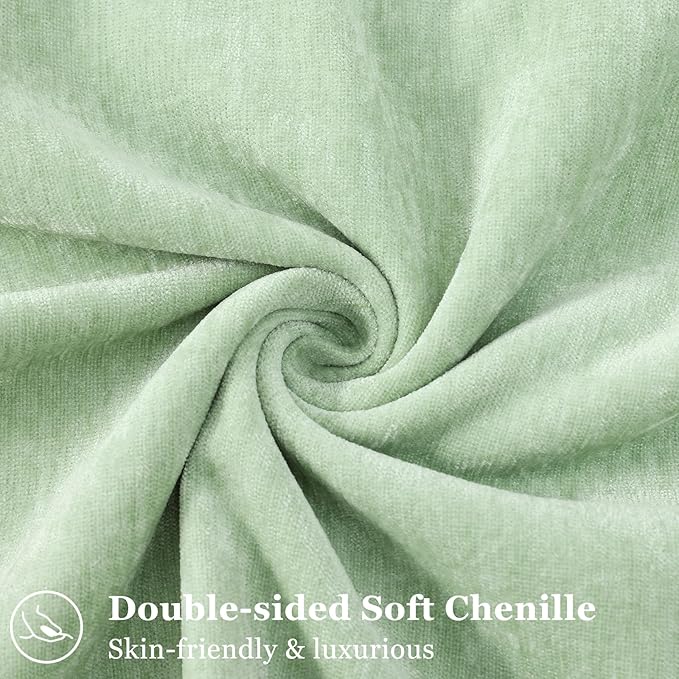 decorUhome Chenille Sage Green Velvet Throw Pillow Covers 24x24 Set of 2 | Fall Soft Euro Sham Couch Decorative Modern Farmhouse Pillow Cases with Elegant Design for Sofa Bed Living Room Home Decor