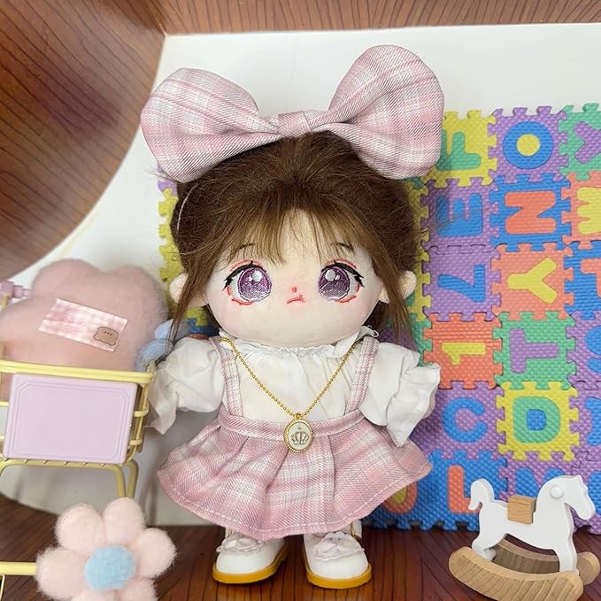 CALEMBOU Plush Doll Clothes Set, Cute JK Uniform Set, Doll Dress Shirt Bow Necklace Shoes 5Pcs Outfits for 20cm/8 inch Soft Dolls Stuffed Animals (Pink Clothes set-20cm/8)