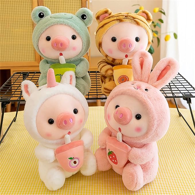 Pig Plush Pillow Pig Dressed Up As Frogs Tigers Rabbits Cute Plush Toy Gifts for Boy Girl (White, 16.5 in)