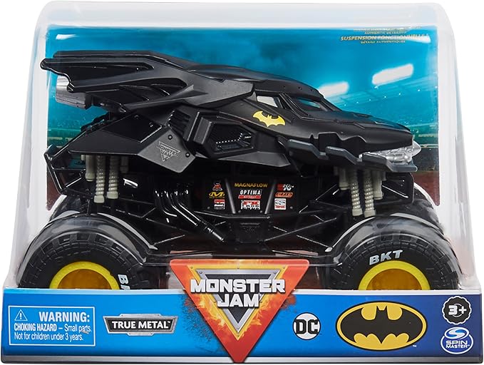 Monster Jam Official Batman Monster Truck - Retro Batmobile Collector 1:24 Scale Die-Cast Vehicle - Chrome Rims and BKT Tread Tires for Use in All Playsets - Collectible for Fans & Birthday Parties