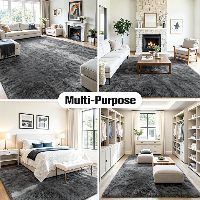 4x6 Area Rug for Living Room, Ultra Soft Fluffy Grey Rugs for Bedroom, Non Slip Large Shag Carpet, Fuzzy Plush Nursery Rug, Thick Washable Indoor Floor Carpets for Kids Office Dorm Home Decor
