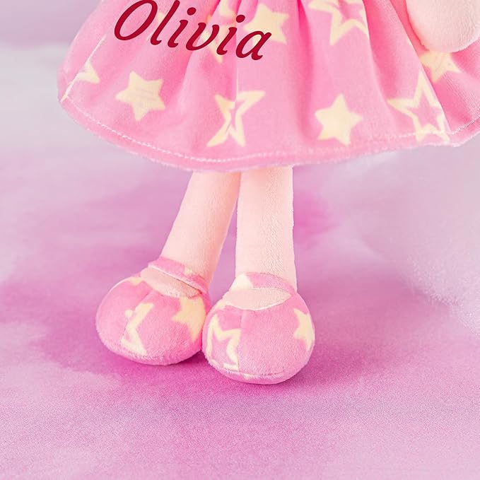 Gloveleya Personalized Baby Doll – Custom Name Rag Doll Gift for Girls | Pink Star Plush Keepsake for Birthday, Baby Shower & Christmas | Soft Huggable Comfort Toy 12 Inch