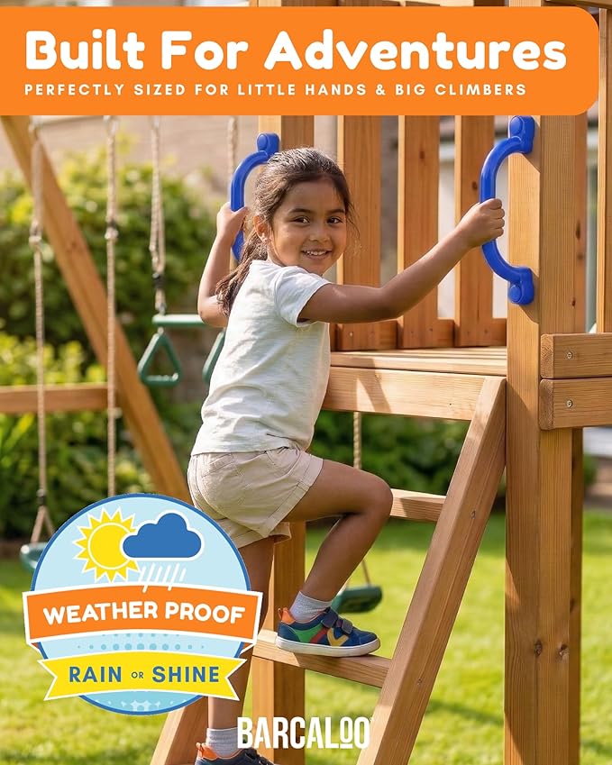 Playground Safety Handles - Outdoor Blue Grab Handle Bars, Plastic Tree House or Playhouse Accessories, Backyard Playset Equipment Replacement Safety Parts for Monkey Bars, Jungle Gym, and More