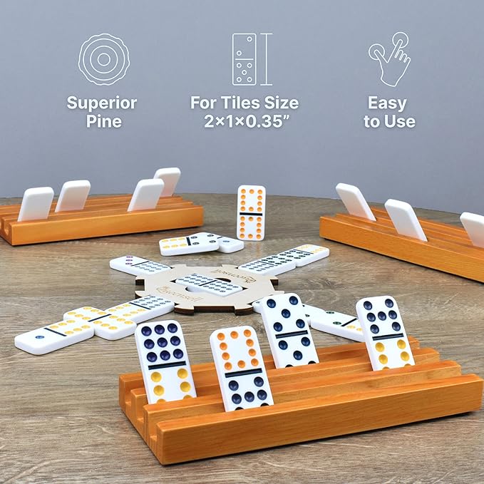 Queensell Domino Holders for Mexican Train - Domino Trays Set of 4 - Mexican Train Accessories - Domino Racks from Mexican Train Game
