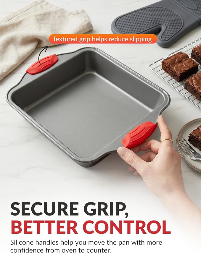 Boxiki Kitchen Non-Stick Steel 8x8 Square Baking Pan Durable, Convenient, and Premium Quality Non-Stick Baking Mold Bakeware.
