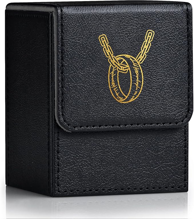 ZLCA Card Deck Box for MTG with 2 Dividers, Card Storage Box Fits 100+ Single Sleeved, PU Leather TCG Deck Case Holder for Magic Commander Yugioh (Black,Ring)