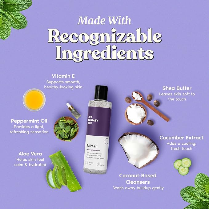 Her Fantasy Box | Refresh pH Balancing Shower Gel - Natural Feminine Hygiene Solution for Gentle Cleansing, Odor Control, and Skin Nourishment - pH-Balanced Formula for All Skin Types (8 oz)