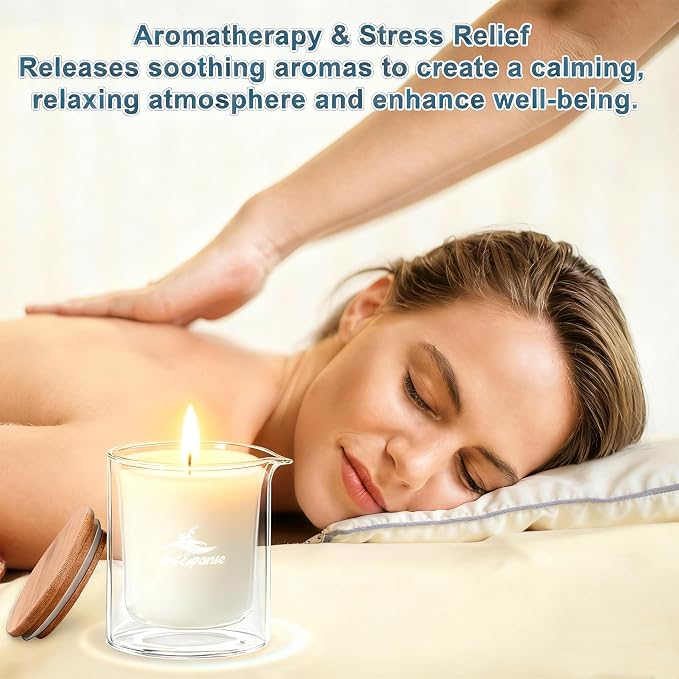 Soy Massage Oil Candle, 6.5 OZ Beautiful Double Layer Glass Low Temp Vanilla, Moisturizing Essential Oils Body Massage for Home & Spa, Intensive Skin Treatment Candles (Vanilla)