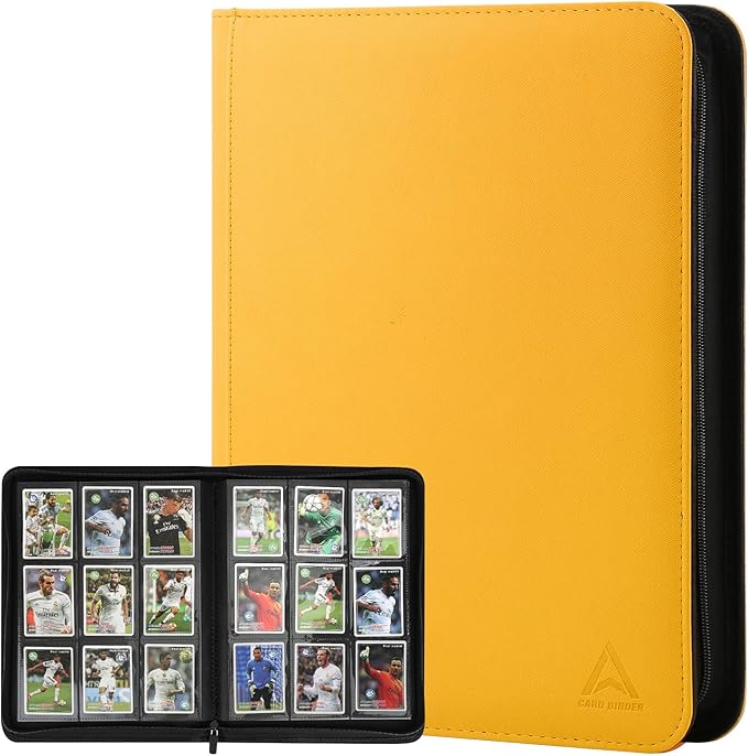 Arkeiliy Card Binder 9 Pocket, Double Sided Pockets Trading Card Binder with 30 Sleeves, Premium Zip Trading Card Holder Collector Album Holds 540 MTG (yellow)