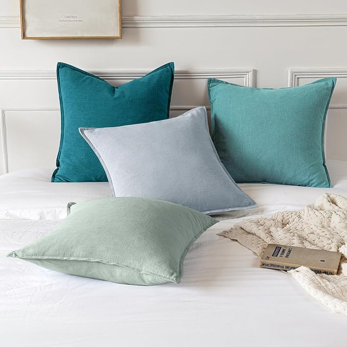 MIULEE Decorative Linen Euro Sham Pillow Covers 24x24 Teal Blue | Boho Farmhouse Neutral Couch Throw Pillows for Bed, Pack of 2 Accent Modern Pillowcases, Sofa Livingroom Home Decor