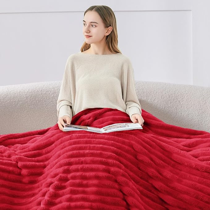 BEDELITE Ribbed King Size Blanket for Bed, Red, 108"x90" | Ultra-Soft Plush Fleece, Warm Yet Lightweight, Ribbed Texture, Home Decor, Machine Washable, Giftable, All-Season Use
