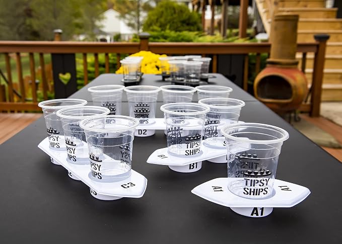 Tipsy Ships Battle Pong Party Game - 22 Plastic Cups, 8 Ship Trays, 3 Ping Pong Balls Included. Battle on Any Table! (Tipsy Ships Battle Set (with Cups))