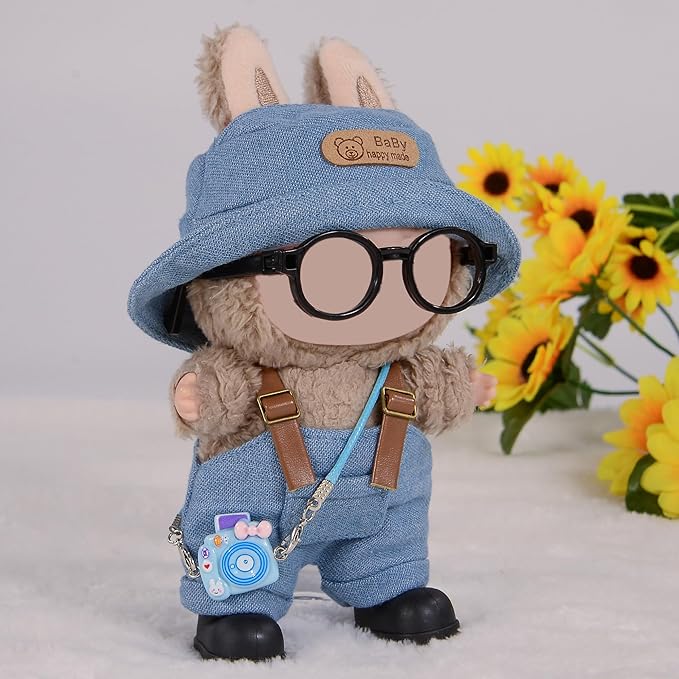 17cm Fashion Doll Clothes & Accessories Set Include: Hat, Overall, Shoes, Glasses and Bag- Cute Clothes for Dress up Unique Style (Doll Not Included), Blue