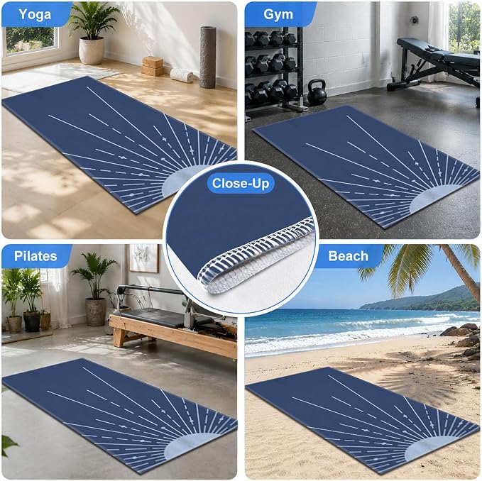 Yoga Mat Towel, Hot Yoga Non Slip with 4 Corner Pockets, 70 x 26 in | Soft Absorbent Microfiber With Four Corner Pockets, Fits Over Yoga Mats For Hot Yoga, Pilates, Gym, And Travel