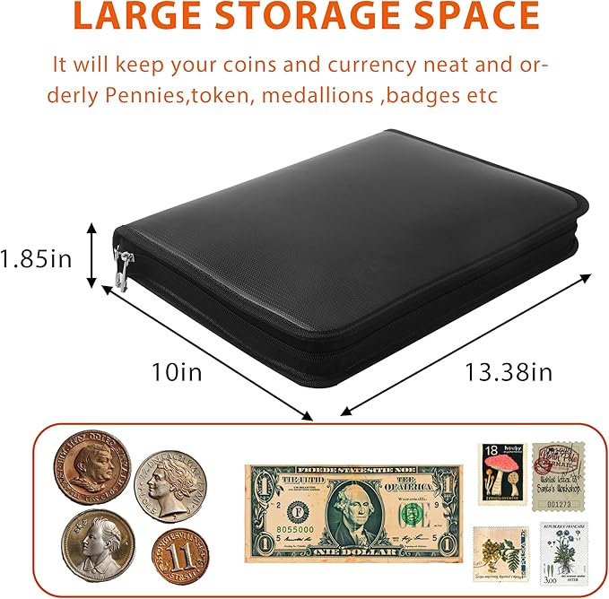 Coin Collection Book Album Holder for Collectors, 400 Pockets Fireproof Coin Collection Book & 36 Paper Money Organizer Binder for Coin Currency Collection Supplies,Bill,Pennies,Badges,Tokens
