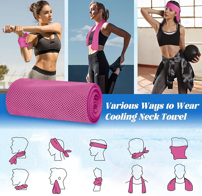 PAWPRO 4 Packs Cooling Towels for Neck and Face(40"x12"), Soft Breathable Cooling Towel with Waterproof Bag & Carabiner,Microfiber Cooling Rags for Yoga, Sport,Gym,Camping (Multicolor-2)