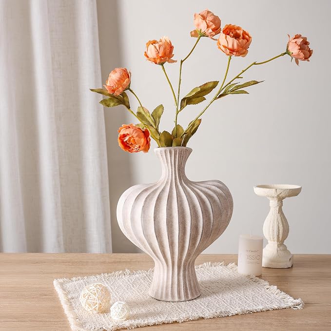 Ceramic Flower Vase Home Decor, 11 in Farmhouse Table Vases Rustic Vintage Living Room Kitchen Bedroom Decorations Pottery Decorative Vases for Flowers House Shelf Office Coffee Desk Dining, Rustic