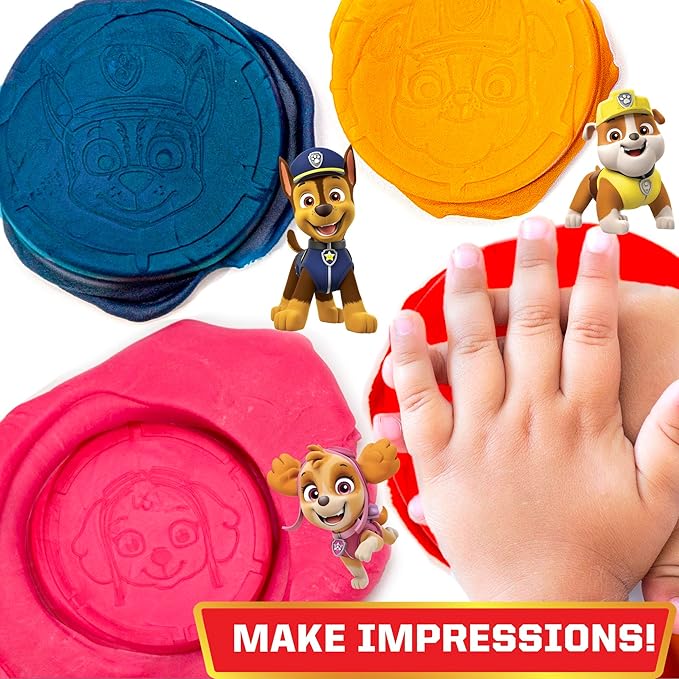 Paw Patrol Dough, 4-Pack of Sensory Dough, Resealable Storage Containers with Character Impression Molded Lids, Paw Patrol Toys, Goodie Bags Stuffers for Kids, Kids Party Favors, Arts & Crafts