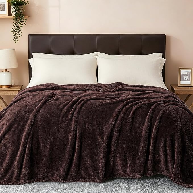 Exclusivo Mezcla Fuzzy Plush Fleece Bed Blanket Queen Size, Coffee | 90x90 Inches, Super Soft and Cozy Bed Blanket, Fluffy Decorative Bedding for Livingroom, Bedroom, All Season