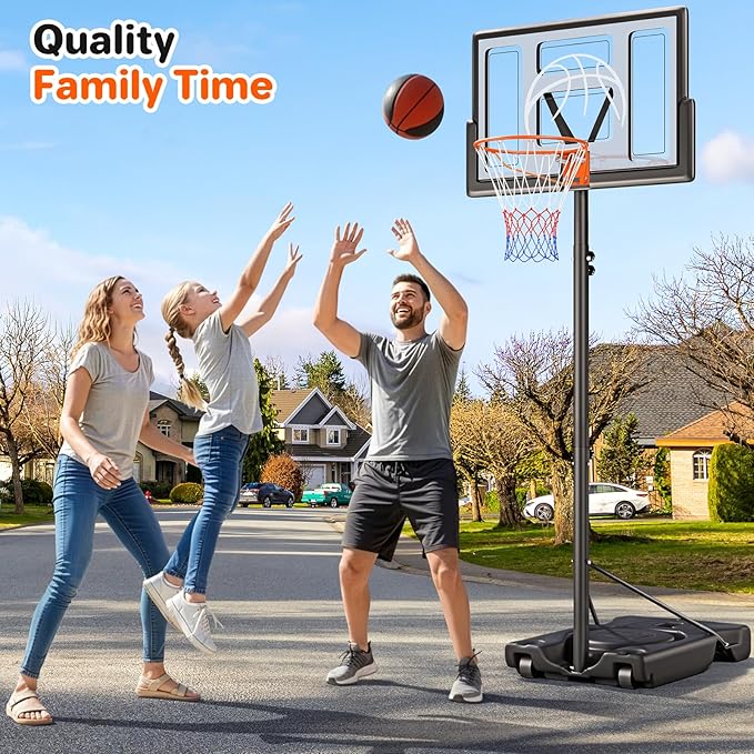 Yohood Basketball Hoop Outdoor 10ft Adjustable, Portable Basketball Hoop Goal System for Kids Youth and Adults in Backyard/Driveway/Indoor, 44 Inch Shatterproof Backboard and Larger Base