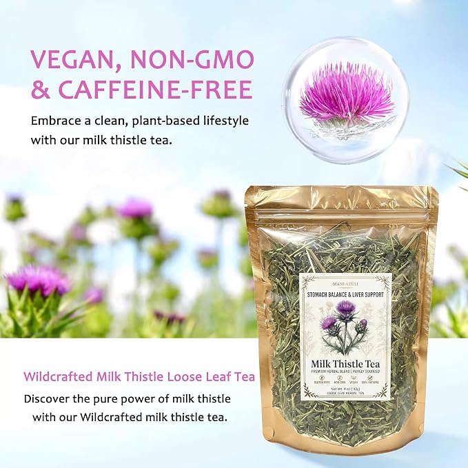 Wildcrafted Milk Thistle Tea Loose Leaf 4 oz (113 g) | 100% Natural Cardo Mariano Dried Herb, Caffeine-Free Liver Tea, Vegan, Non-GMO, Handpicked, Non-GMO