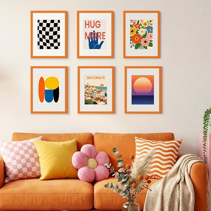 upsimples 12x16 Picture Frame, Display Pictures 8.5x11 with Mat or 12 x 16 Without Mat, Wall Hanging Photo Frame, Orange, 1 Pack