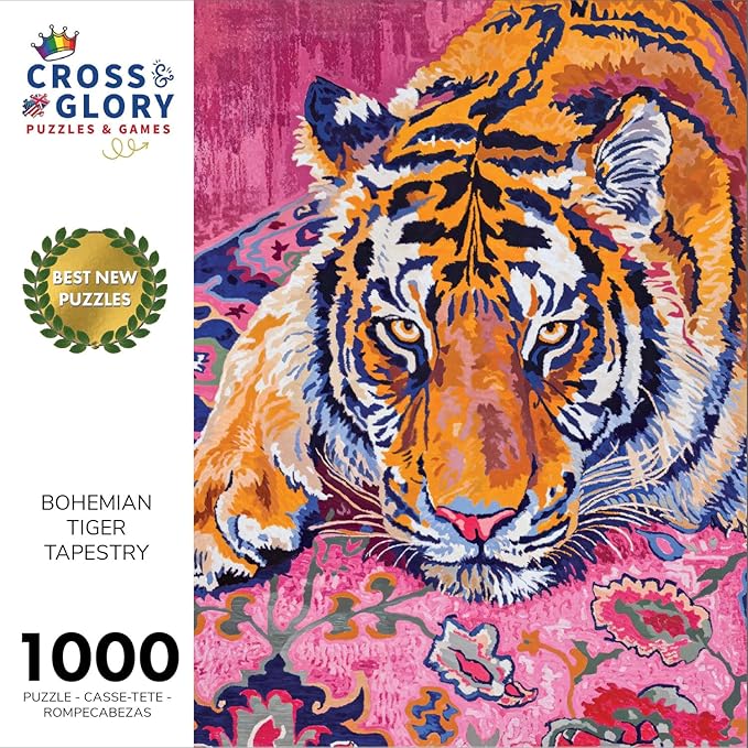 Cross & Glory - Bohemian Tiger Tapestry - 1000 Piece Jigsaw Puzzle for Adults | Intricate Moroccan Rug Design | Satin-Finish | Artistic Wall Decor