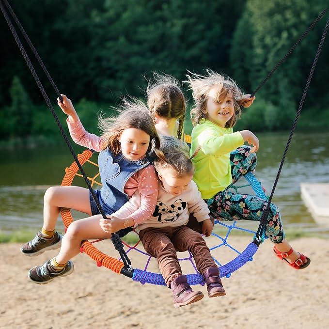 Trekassy 750lbs 40" Spider Web Saucer Tree Swing for Kids Adults, Outdoor Net Swing with Steel Frame and 2 Hanging Straps-Rainbow (Patented)